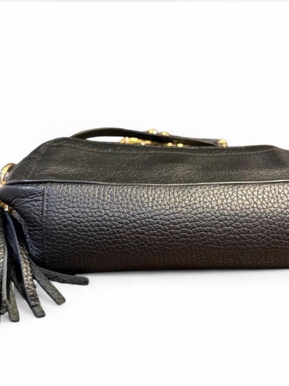14th & Union Black Leather Crossbody Bag with Gold Chain, Tassel and Bag Charm - Picture 5 of 6
